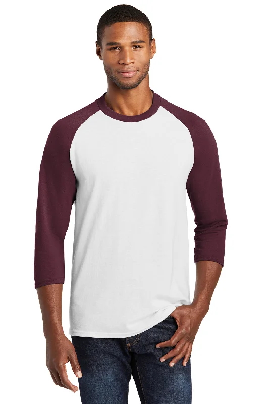 Deal Zone Port & Company Mens Core Moisture Wicking 3/4 Sleeve Crewneck T-Shirt - White/Athletic Maroon - Closeout Deal Zone Port & Company Mens Core Moisture Wicking 3/4 Sleeve Crewneck T-Shirt - White/Athletic Maroon - Closeout