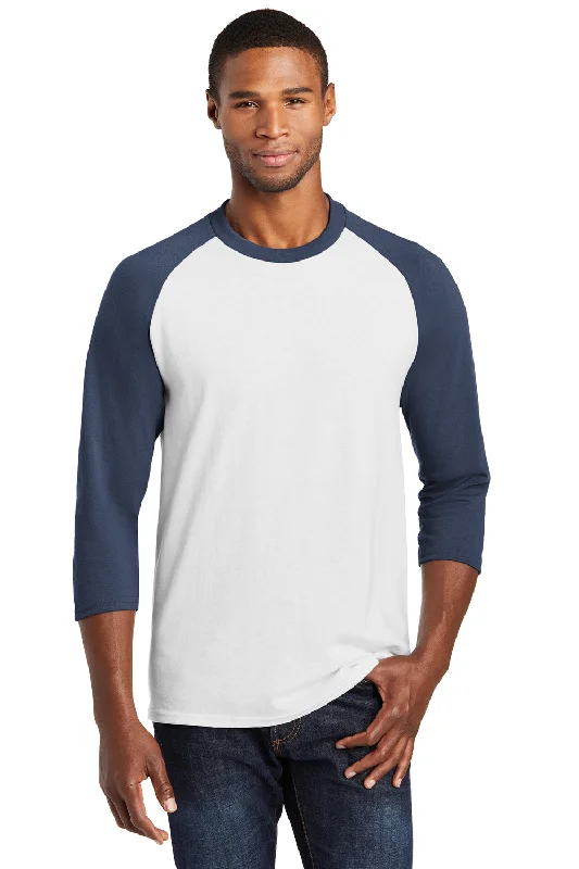 Weekend Savings Bonanza Port & Company Mens Core Moisture Wicking 3/4 Sleeve Crewneck T-Shirt - White/Navy Blue Weekend Savings Bonanza Port & Company Mens Core Moisture Wicking 3/4 Sleeve Crewneck T-Shirt - White/Navy Blue