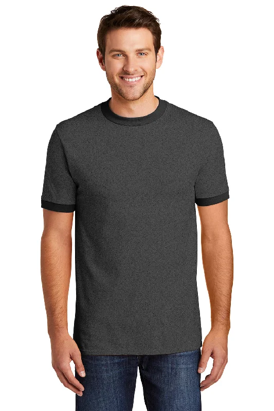 Exclusive Preview Port & Company Mens Core Ringer Short Sleeve Crewneck T-Shirt - Heather Dark Grey/Jet Black