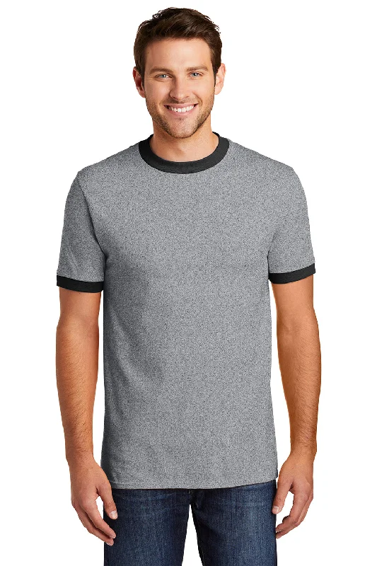 Weekend Deals to Make You Happy Port & Company Mens Core Ringer Short Sleeve Crewneck T-Shirt - Heather Grey/Jet Black