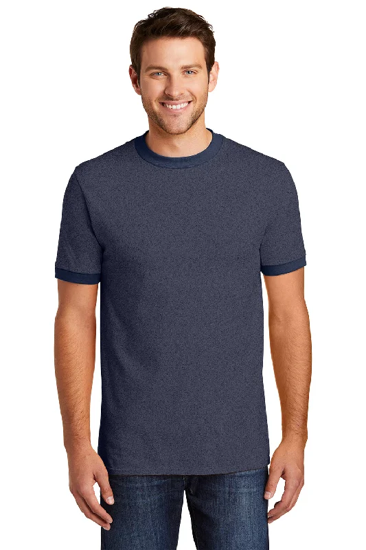 Weekend Specials You Can't Miss Port & Company Mens Core Ringer Short Sleeve Crewneck T-Shirt - Heather Navy Blue/Navy Blue