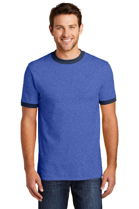 Quick Sale Port & Company Mens Core Ringer Short Sleeve Crewneck T-Shirt - Heather Royal Blue/Navy Blue