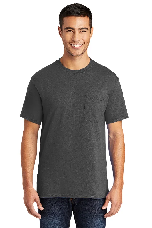 Hurry In Port & Company Mens Core Short Sleeve Crewneck T-Shirt w/ Pocket - Charcoal Grey Hurry In Port & Company Mens Core Short Sleeve Crewneck T-Shirt w/ Pocket - Charcoal Grey