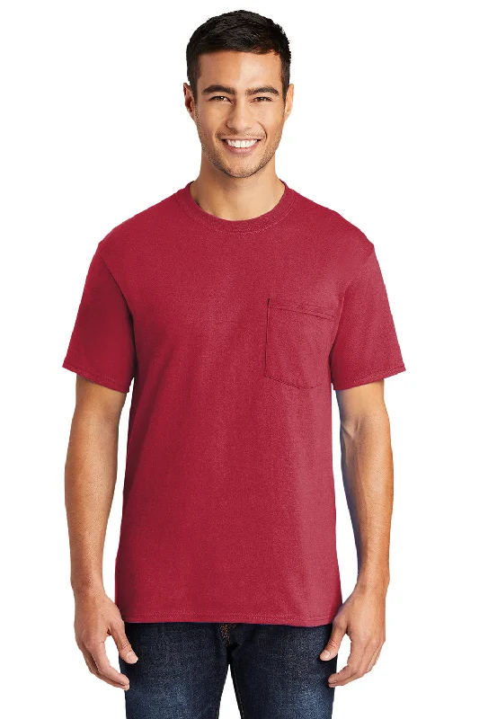 Deal Dash Port & Company Mens Core Short Sleeve Crewneck T-Shirt w/ Pocket - Red
