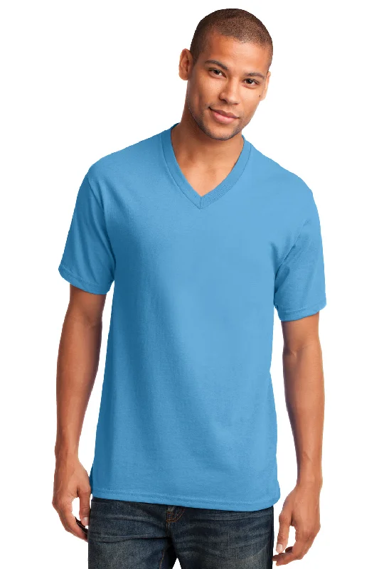 Super Bargain Port & Company Mens Core Short Sleeve V-Neck T-Shirt - Aquatic Blue
