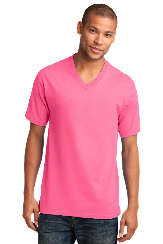 Buy Now Port & Company Mens Core Short Sleeve V-Neck T-Shirt - Neon Pink