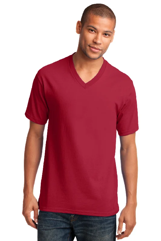 Overstock Sale Port & Company Mens Core Short Sleeve V-Neck T-Shirt - Red