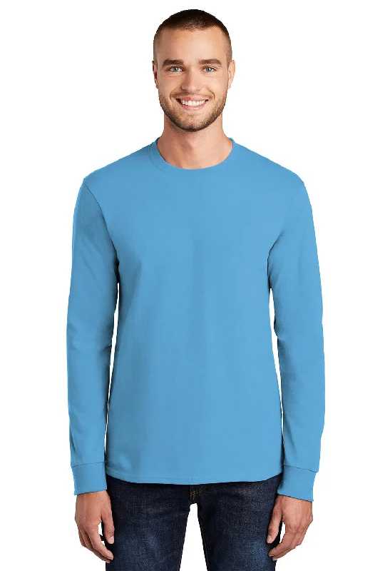 Price Blitz Port & Company Mens Essential Long Sleeve Crewneck T-Shirt - Aquatic Blue Price Blitz Port & Company Mens Essential Long Sleeve Crewneck T-Shirt - Aquatic Blue