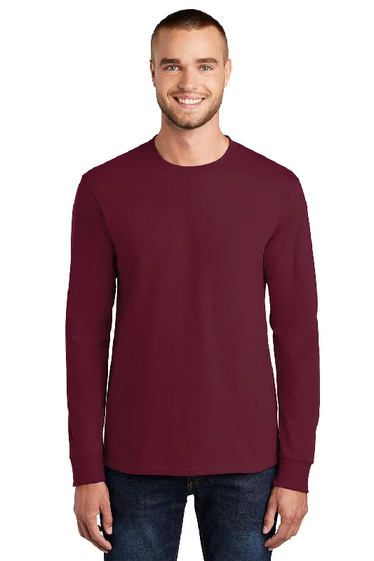 Take Advantage Port & Company Mens Essential Long Sleeve Crewneck T-Shirt - Cardinal Red