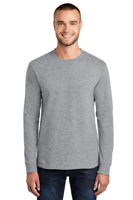 Crazy Savings Port & Company Mens Essential Long Sleeve Crewneck T-Shirt - Heather Grey Crazy Savings Port & Company Mens Essential Long Sleeve Crewneck T-Shirt - Heather Grey