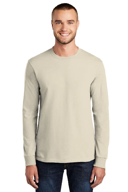 Low Cost Port & Company Mens Essential Long Sleeve Crewneck T-Shirt - Natural