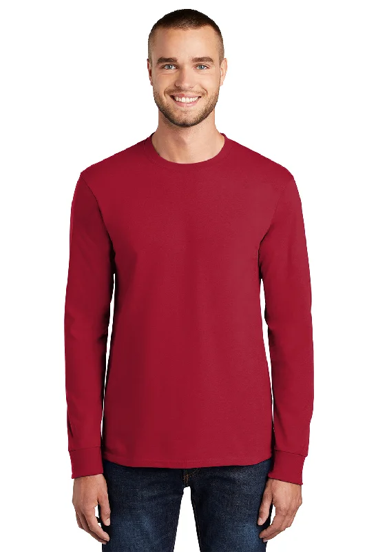 New Arrival Port & Company Mens Essential Long Sleeve Crewneck T-Shirt - Red