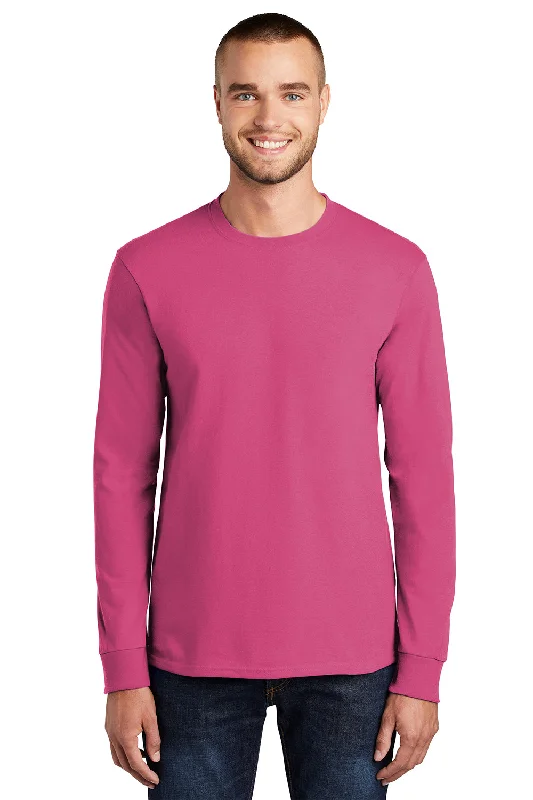 Reduced Rates Port & Company Mens Essential Long Sleeve Crewneck T-Shirt - Sangria Pink
