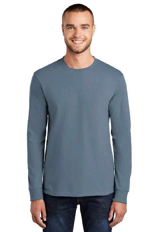 Don't Miss Out Port & Company Mens Essential Long Sleeve Crewneck T-Shirt - Stonewashed Blue Don't Miss Out Port & Company Mens Essential Long Sleeve Crewneck T-Shirt - Stonewashed Blue