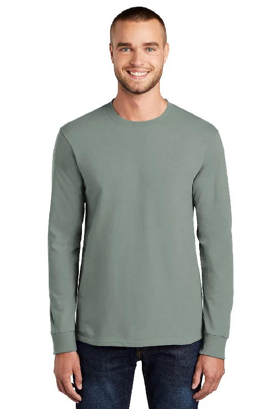 Anniversary Sale Port & Company Mens Essential Long Sleeve Crewneck T-Shirt - Stonewashed Green