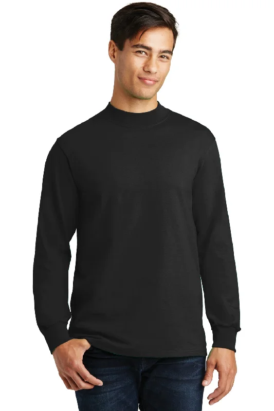 Quick Sale Port & Company Mens Essential Long Sleeve Mock Neck T-Shirt - Jet Black