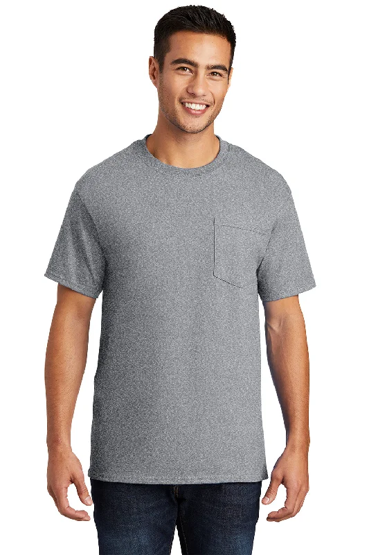 Time-Limited Offer Port & Company Mens Essential Short Sleeve Crewneck T-Shirt w/ Pocket - Heather Grey
