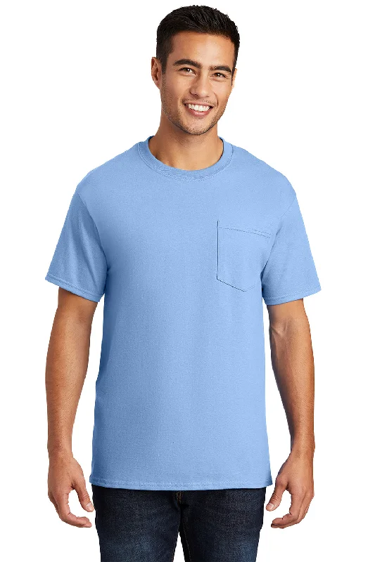 Special Discount Port & Company Mens Essential Short Sleeve Crewneck T-Shirt w/ Pocket - Light Blue