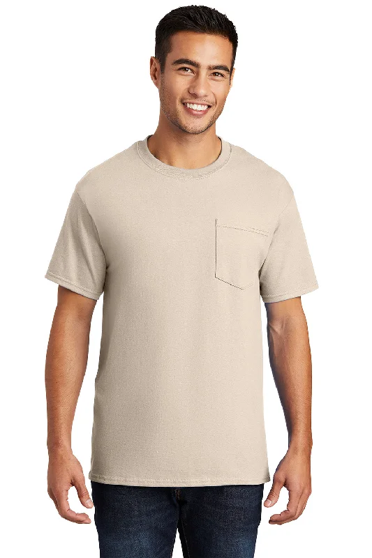 Major Savings Port & Company Mens Essential Short Sleeve Crewneck T-Shirt w/ Pocket - Natural
