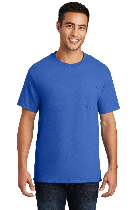 Clearance Sale Port & Company Mens Essential Short Sleeve Crewneck T-Shirt w/ Pocket - Royal Blue