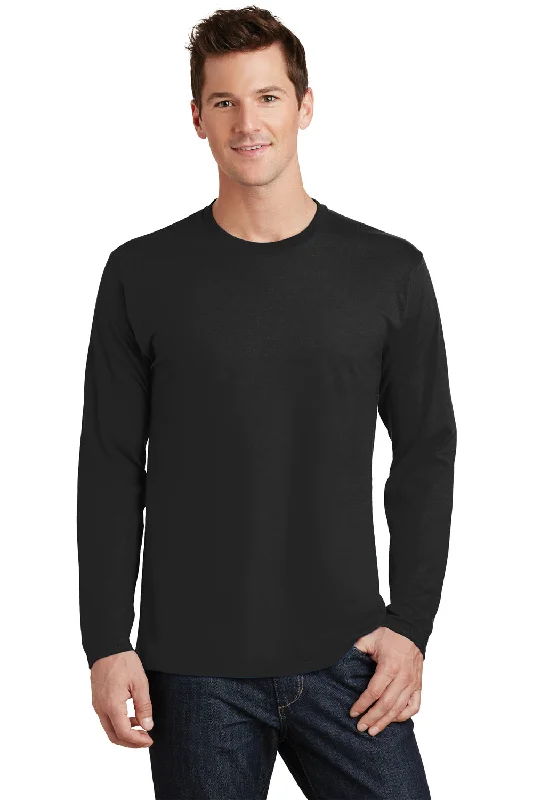 Price Cut Port & Company Mens Fan Favorite Long Sleeve Crewneck T-Shirt - Jet Black