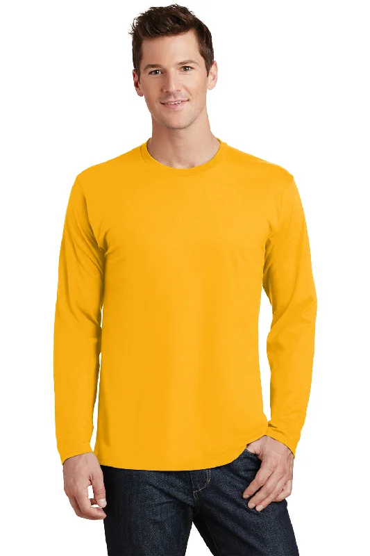 Time-Limited Offer Port & Company Mens Fan Favorite Long Sleeve Crewneck T-Shirt - Bright Gold