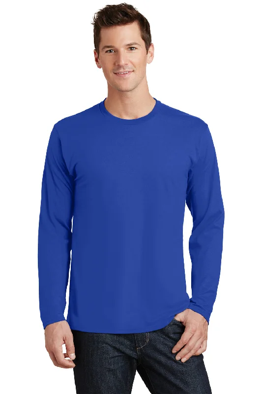 Daily Deals Port & Company Mens Fan Favorite Long Sleeve Crewneck T-Shirt - True Royal Blue