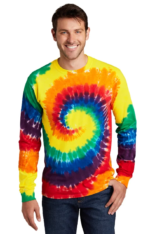 Take Advantage Port & Company Mens Tie-Dye Long Sleeve Crewneck T-Shirt - Rainbow