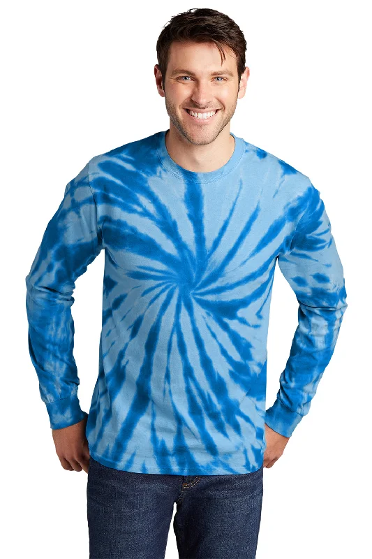 Buy Now Port & Company Mens Tie-Dye Long Sleeve Crewneck T-Shirt - Royal Blue