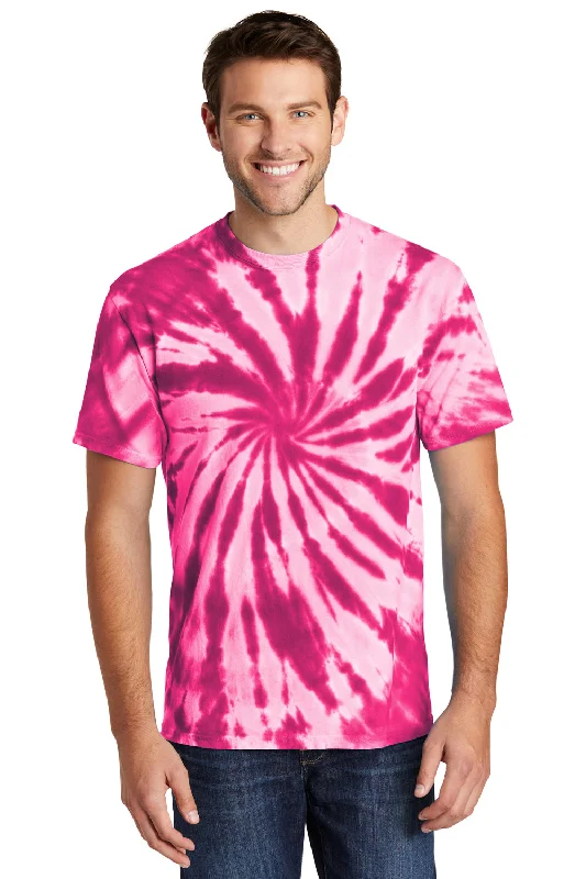 Instant Savings Port & Company Mens Tie-Dye Short Sleeve Crewneck T-Shirt - Pink