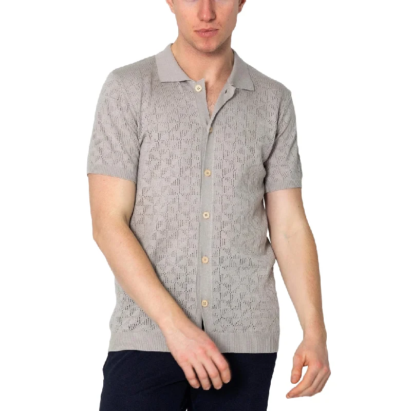 Super Sale RNT23 Geometric crochet polo shirt grey