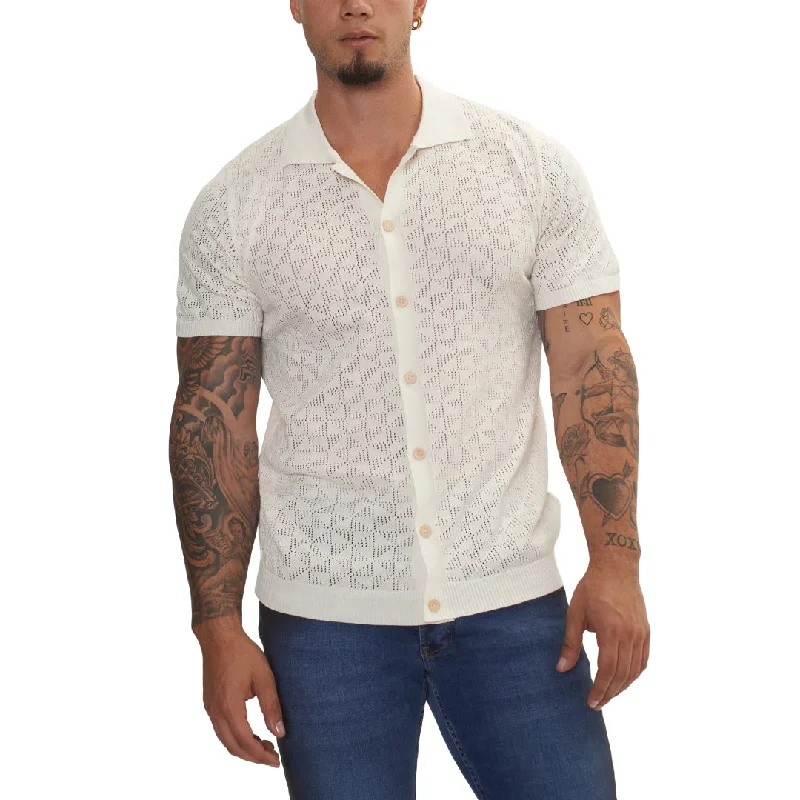 Today's Deal RNT23 Geometric crochet polo shirt off-white
