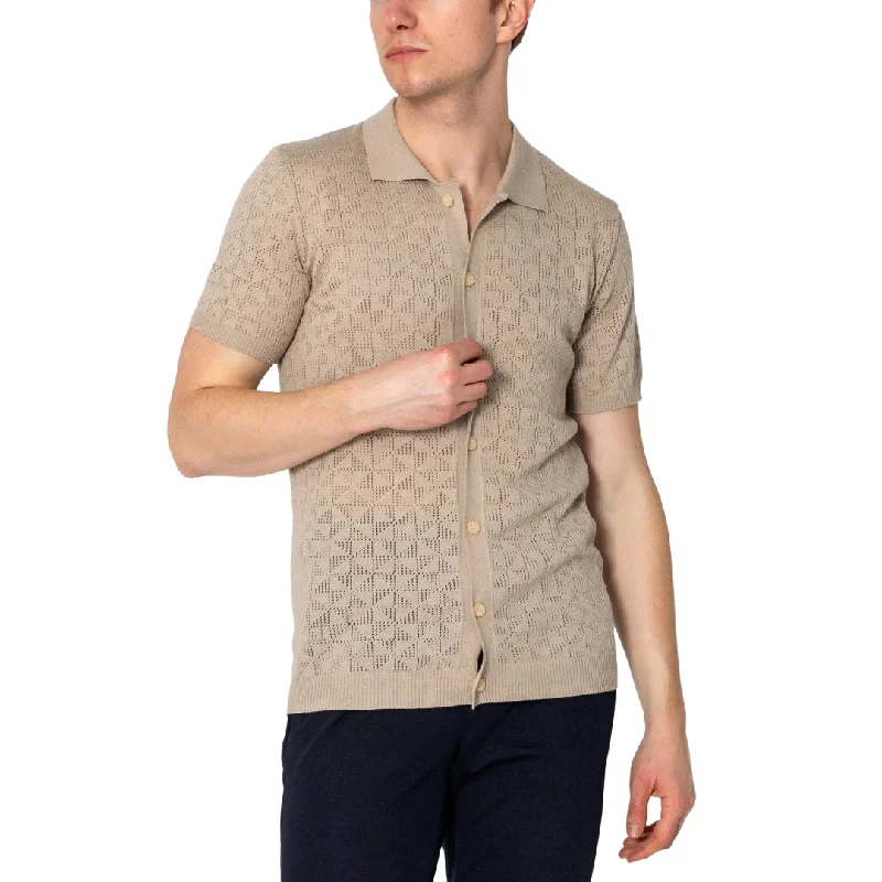 Unmissable Offer RNT23 Geometric crochet polo shirt stone