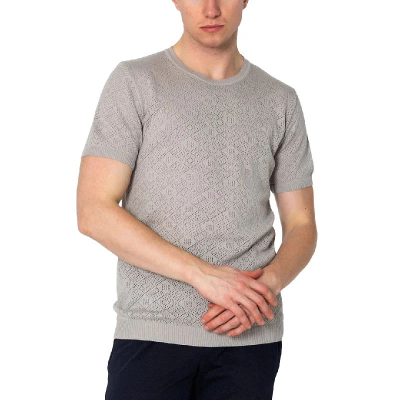 Stock Clearance RNT23 Geometric crochet t-shirt grey