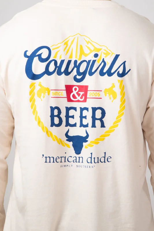 Deal of the Day Simply Southern Long Sleeve Cowgirls & Beer T-Shirt for Men in Beige | MN-LS-COWGIRLS-WHISPER Deal of the Day Simply Southern Long Sleeve Cowgirls & Beer T-Shirt for Men in Beige | MN-LS-COWGIRLS-WHISPER