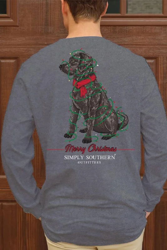 Blowout Sale Simply Southern Long Sleeve Merry Lab T-Shirt for Men in Charcoal Grey | MN-LS-MRYLB-CHARCOALHTHR Blowout Sale Simply Southern Long Sleeve Merry Lab T-Shirt for Men in Charcoal Grey | MN-LS-MRYLB-CHARCOALHTHR