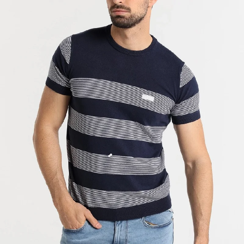 Special Buy Six Valves knit striped cotton t-shirt navy