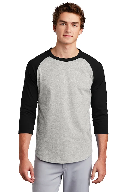 One-DAY Sale Sport-Tek Mens 3/4 Sleeve Crewneck T-Shirt - Heather Grey/Black
