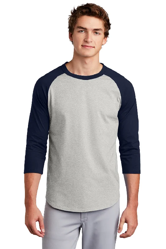 Super Bargain Sport-Tek Mens 3/4 Sleeve Crewneck T-Shirt - Heather Grey/Navy Blue