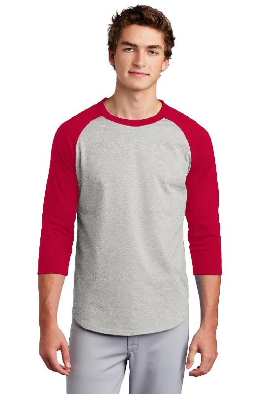 Stock Clearance Sport-Tek Mens 3/4 Sleeve Crewneck T-Shirt - Heather Grey/Red