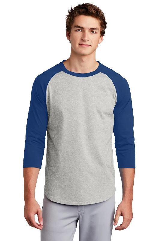 Price Meltdown Sport-Tek Mens 3/4 Sleeve Crewneck T-Shirt - Heather Grey/Royal Blue