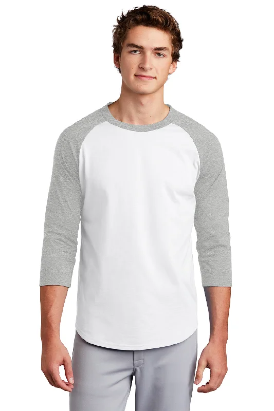 The Best Deal Sport-Tek Mens 3/4 Sleeve Crewneck T-Shirt - White/Heather Grey