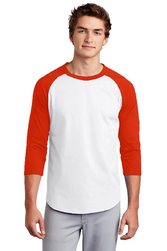 Steals and Deals Sport-Tek Mens 3/4 Sleeve Crewneck T-Shirt - White/Deep Orange
