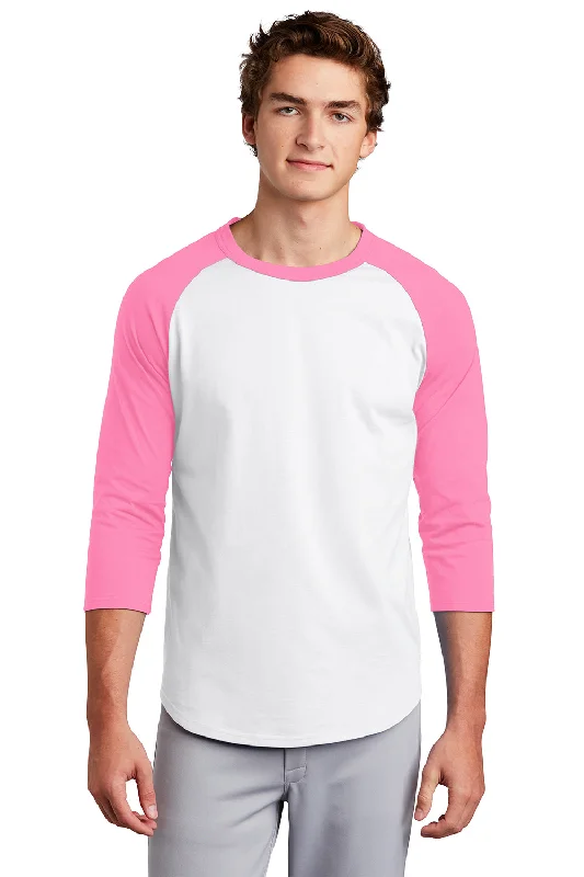 Fantastic Offers Sport-Tek Mens 3/4 Sleeve Crewneck T-Shirt - White/Bright Pink