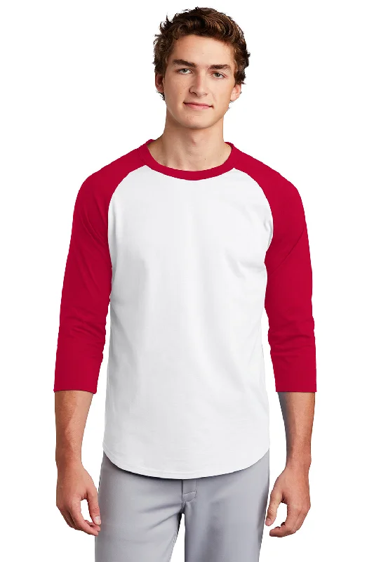 Special Buy Sport-Tek Mens 3/4 Sleeve Crewneck T-Shirt - White/Red