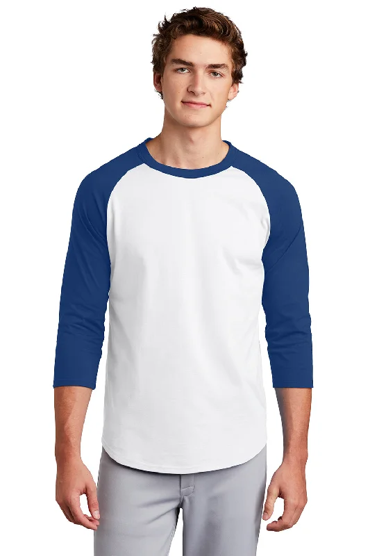 Weekend Savings Spree Sport-Tek Mens 3/4 Sleeve Crewneck T-Shirt - White/Royal Blue