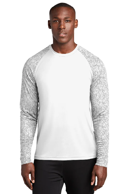 Half Price Sport-Tek Mens Digi Camo Moisture Wicking Long Sleeve Crewneck T-Shirt - White