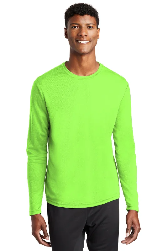 Special Savings Sport-Tek Mens RacerMesh Moisture Wicking Long Sleeve Crewneck T-Shirt - Neon Green Special Savings Sport-Tek Mens RacerMesh Moisture Wicking Long Sleeve Crewneck T-Shirt - Neon Green