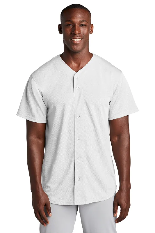 Hurry Up Sport-Tek Mens Tough Mesh Moisture Wicking Short Sleeve Jersey - White