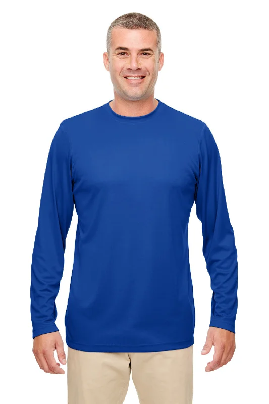 Year-End Sale UltraClub Mens Cool & Dry Performance Moisture Wicking Long Sleeve Crewneck T-Shirt - Royal Blue